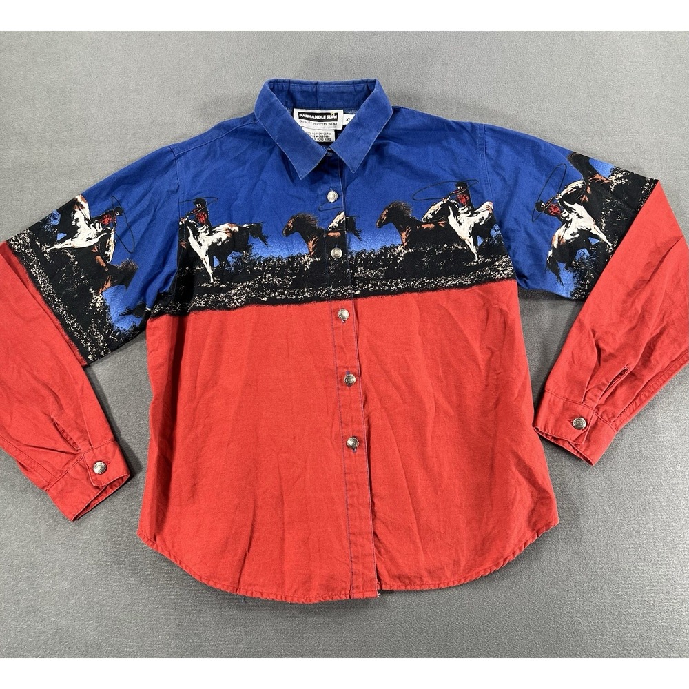 Panhandle Slim Western Shirt Kids Youth XL Red Blue Rodeo Horse Cowboy C6B5681